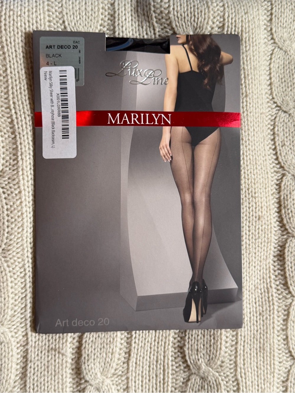 Marilyn Luxe Line Art Deco 20 Black Sheer Seamed Tights